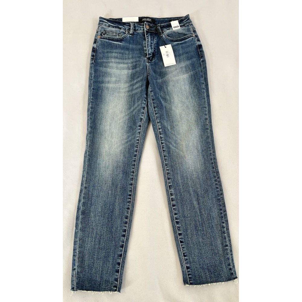 Judy Blue Jeans Womens 7‎ 28 Blue Denim High Waist Crop  Stretch without hem NWT